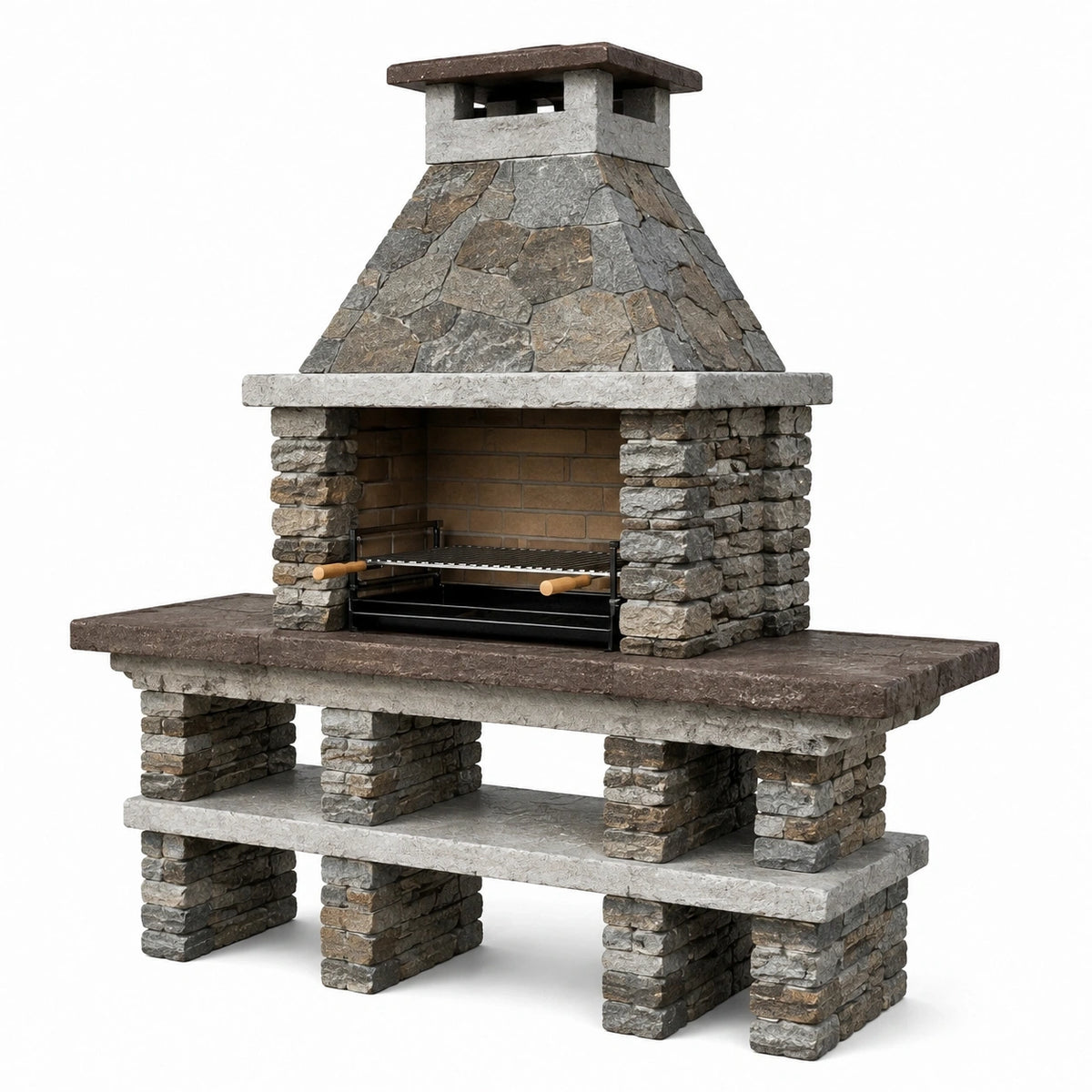 Barbecue de jardin en pierre 160 x 80 x 220 cm gris brun à foyer ouvert