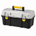 Coffre à outils 50 x 25 x 25 cm en plastique noir gris et jaune avec poignée et compartiments