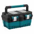 Boîte à outils 55 cm en plastique noir turquoise avec poignée et compartiments de rangement