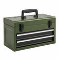 Coffre à outils 50 x 25 x 30 cm en acier vert avec deux tiroirs portable