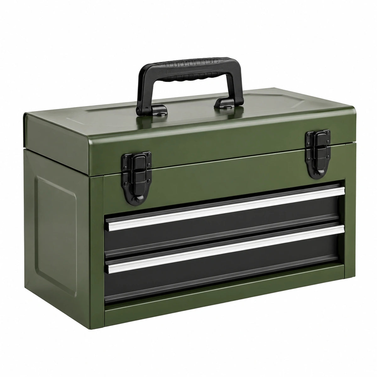 Coffre à outils 50 x 25 x 30 cm en acier vert avec deux tiroirs portable