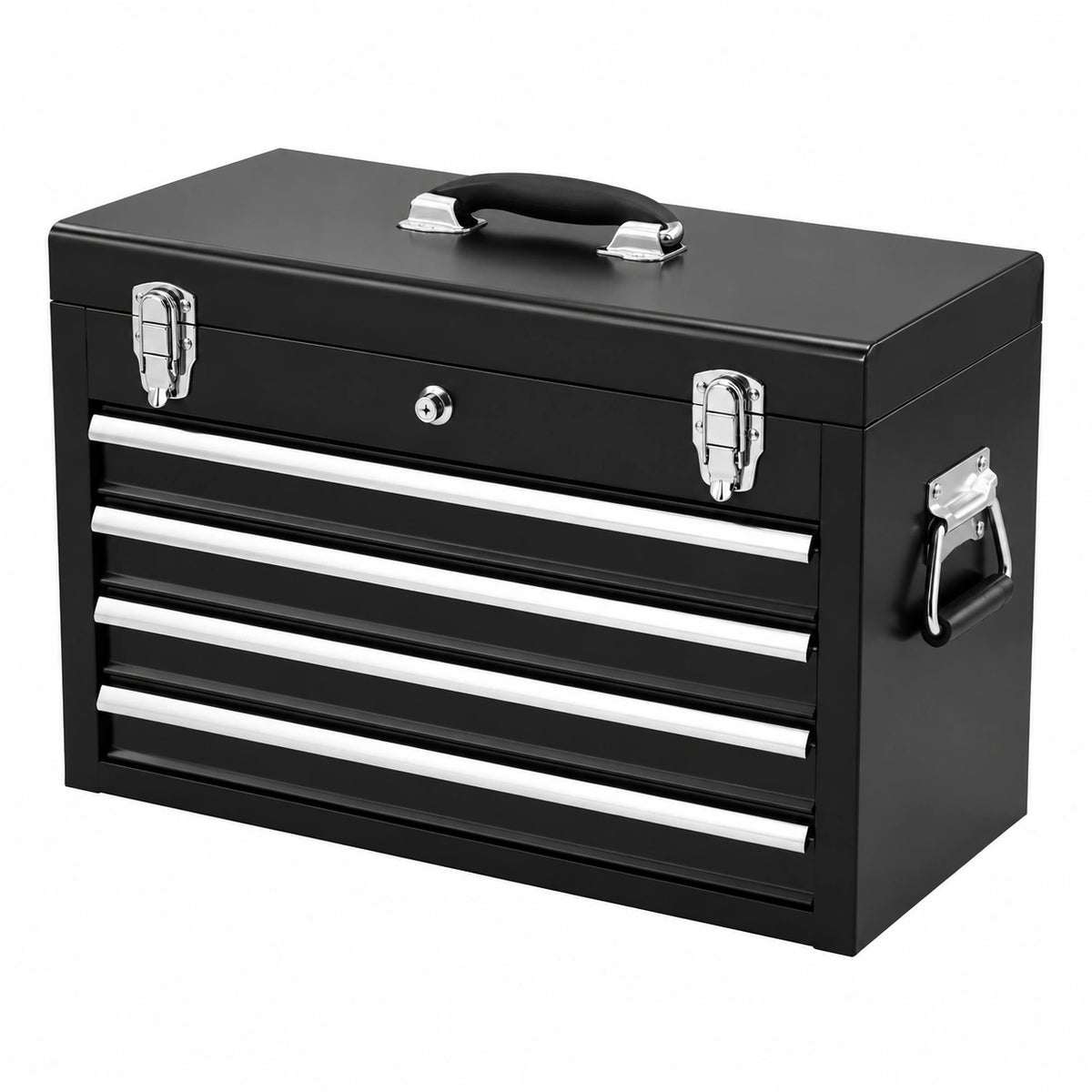 Coffre à outils 60 cm en acier noir à 4 tiroirs portable verrouillable