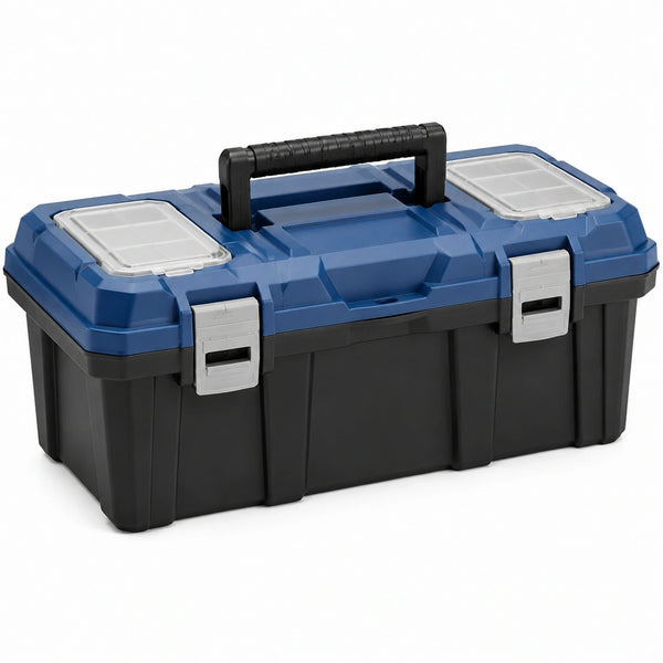 Boîte à outils 50 x 25 x 24 cm en plastique bleu noir avec organisateurs et poignée de transport