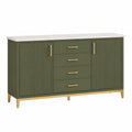 Buffet 150 x 40 x 90 cm vert olive en bois avec plateau effet marbre style contemporain