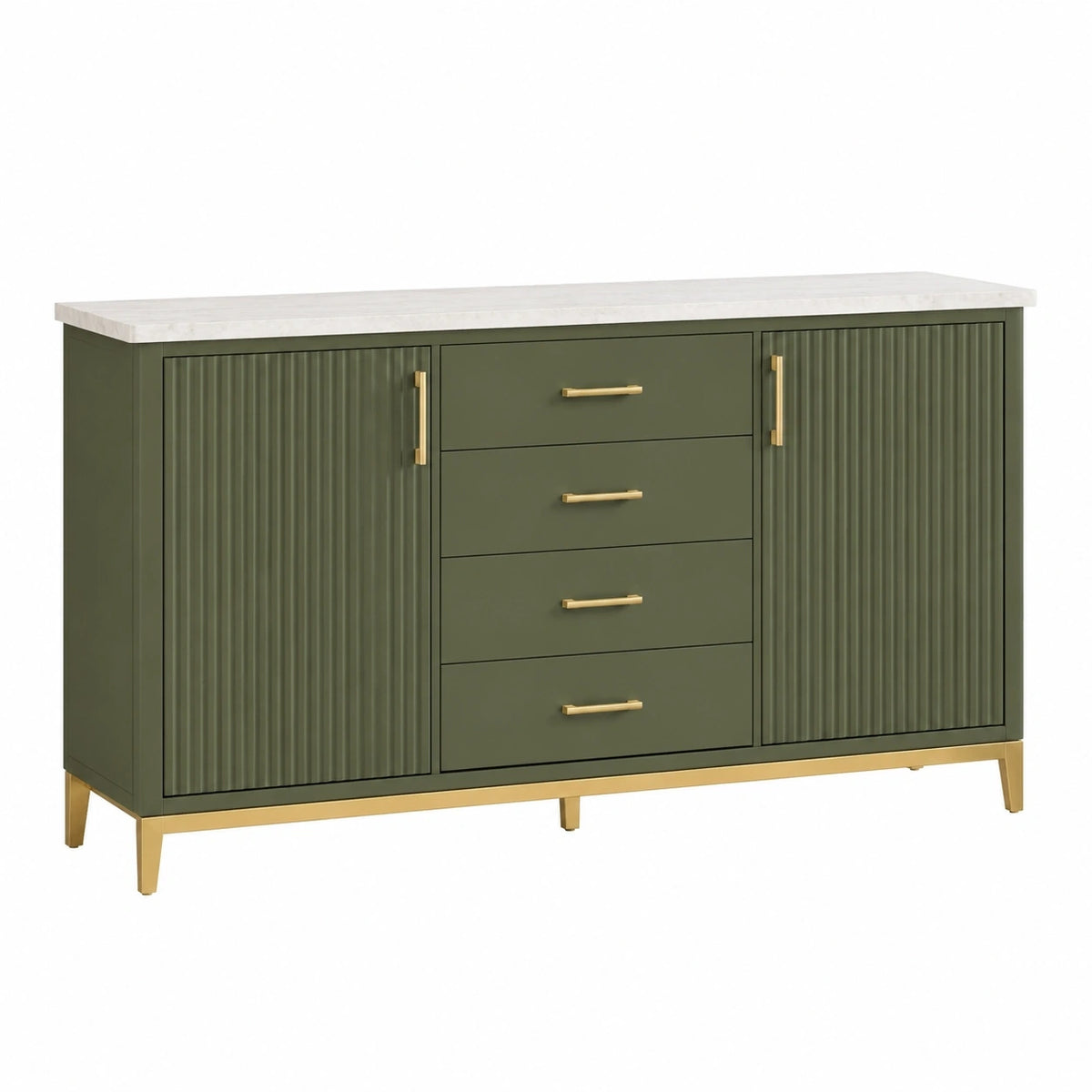 Buffet 150 x 40 x 90 cm vert olive en bois avec plateau effet marbre style contemporain