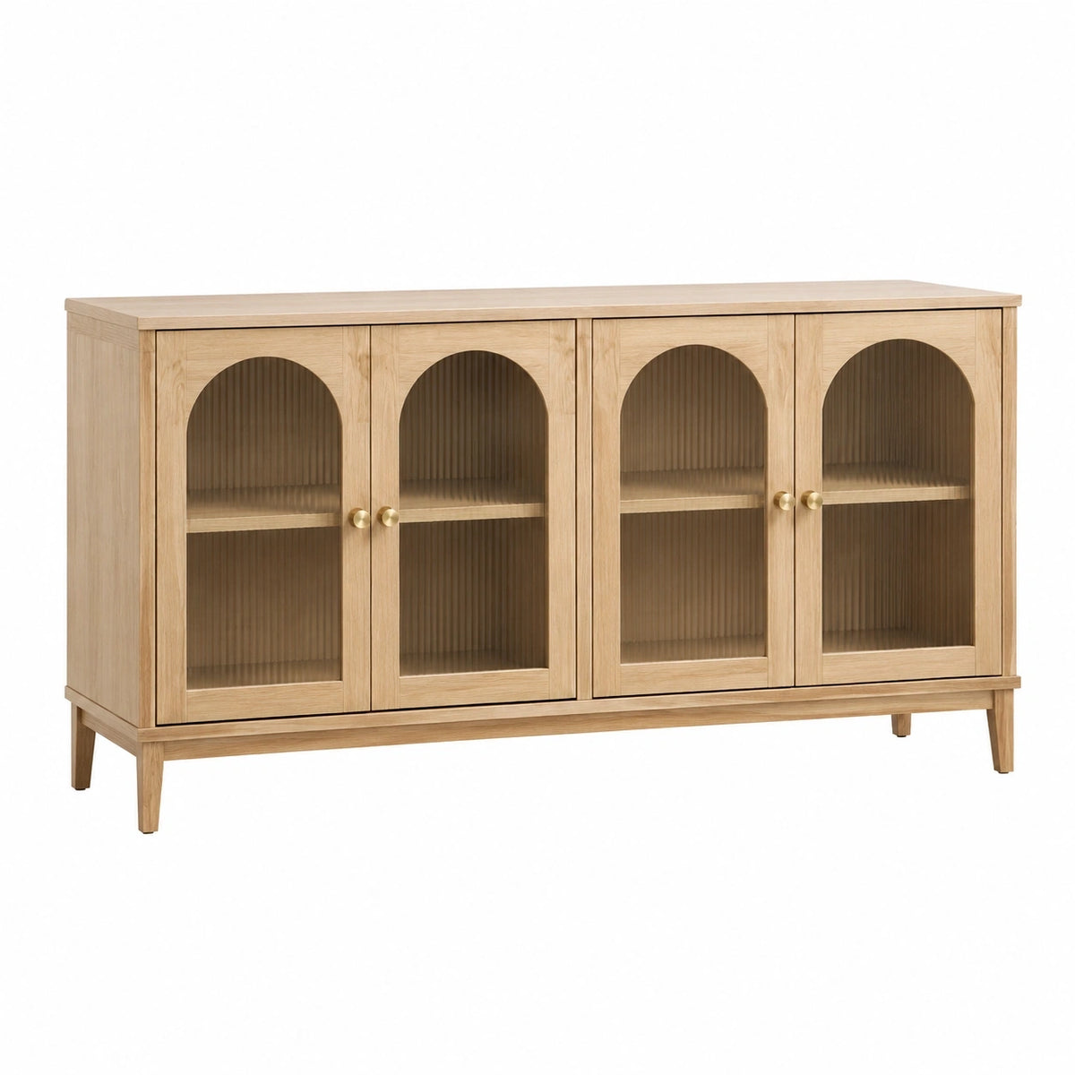 Buffet 160 cm en bois naturel avec 4 portes vitrées style contemporain