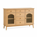 Buffet 160 x 40 x 90 cm en bois naturel et verre strié style rétro avec rangement