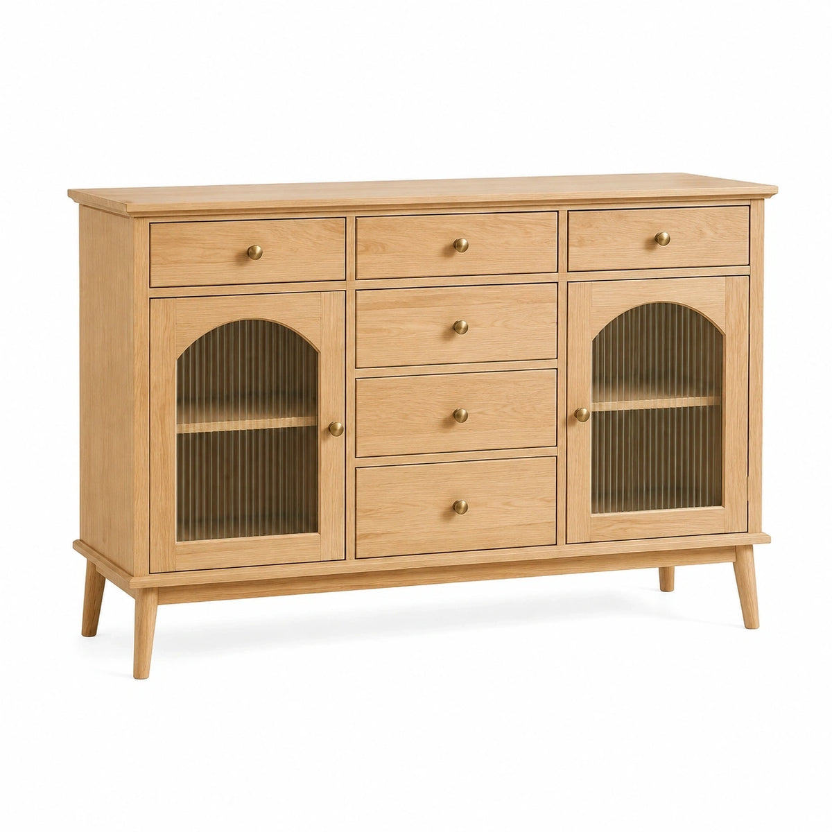 Buffet 160 x 40 x 90 cm en bois naturel et verre strié style rétro avec rangement