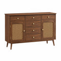 Buffet 150 x 40 x 85 cm en bois marron avec cannage style rétro