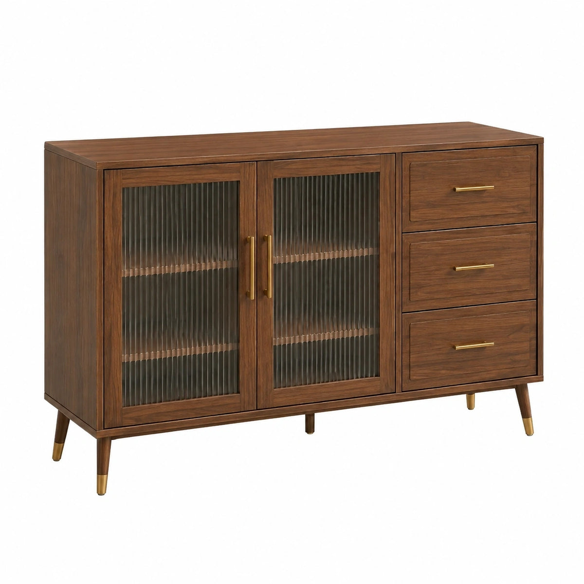 Buffet 160 x 40 x 90 cm en bois brun avec verre strié style rétro