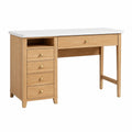 Bureau 120 x 60 cm en bois naturel et blanc avec 5 tiroirs - style classique fonctionnel