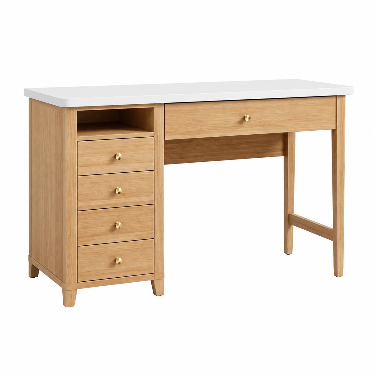 Bureau 120 x 60 cm en bois naturel et blanc avec 5 tiroirs - style classique fonctionnel