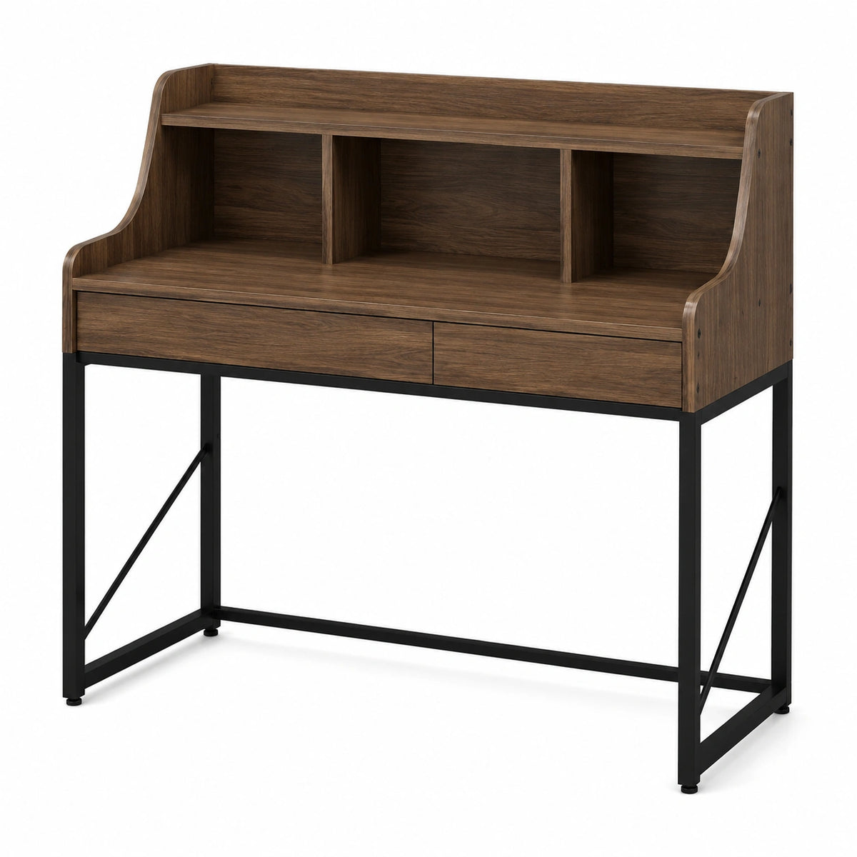 Bureau informatique 100 x 50 x 110 cm en panneaux bois brun et métal noir avec rangement style industriel