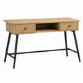 Bureau 120 x 60 x 75 cm en panneaux de bois brun et métal noir avec 2 tiroirs style industriel