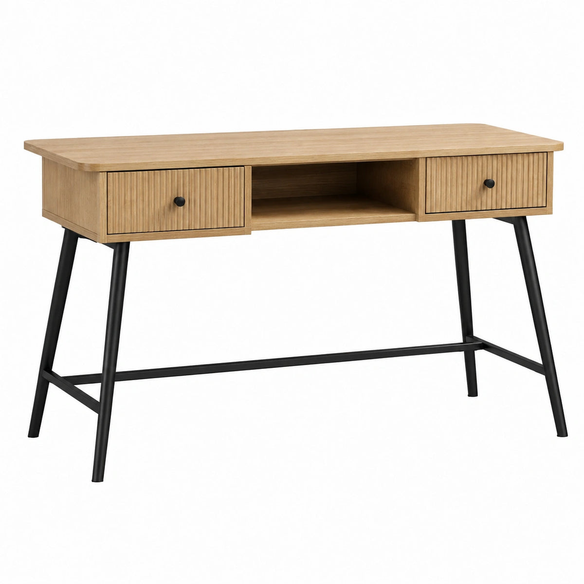 Bureau 120 x 60 x 75 cm en panneaux de bois brun et métal noir avec 2 tiroirs style industriel