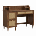 Bureau avec rangement 120 x 55 x 105 cm en bois marron et cannage style rétro