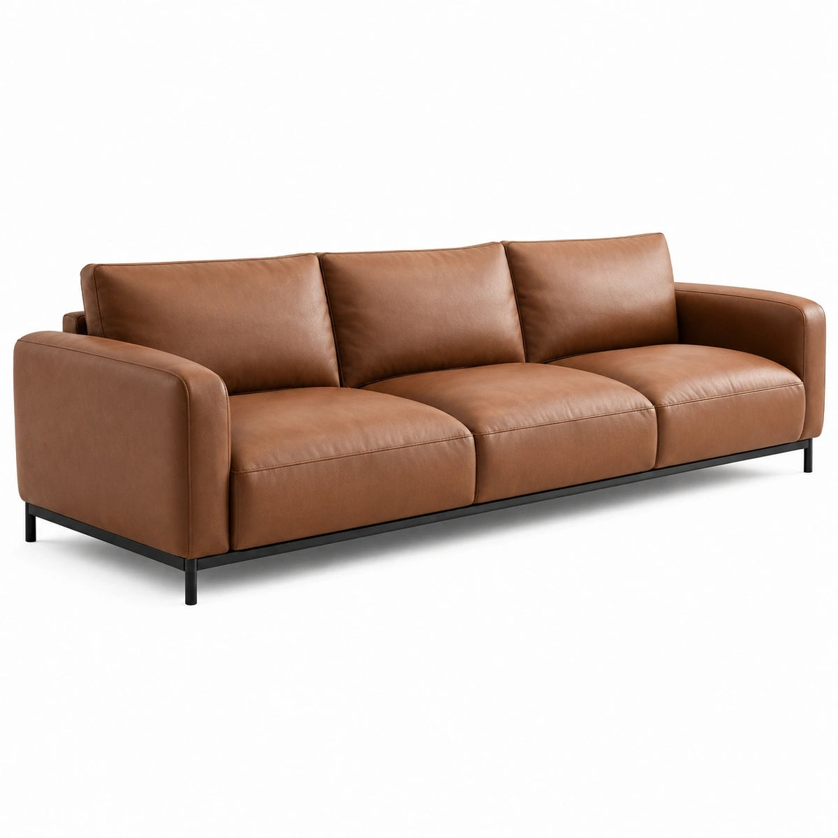 Canapé 3 places 220 cm en revêtement aspect cuir marron style contemporain