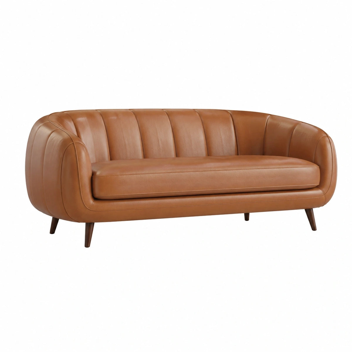 Canapé 2 places 190 cm aspect cuir cognac style vintage