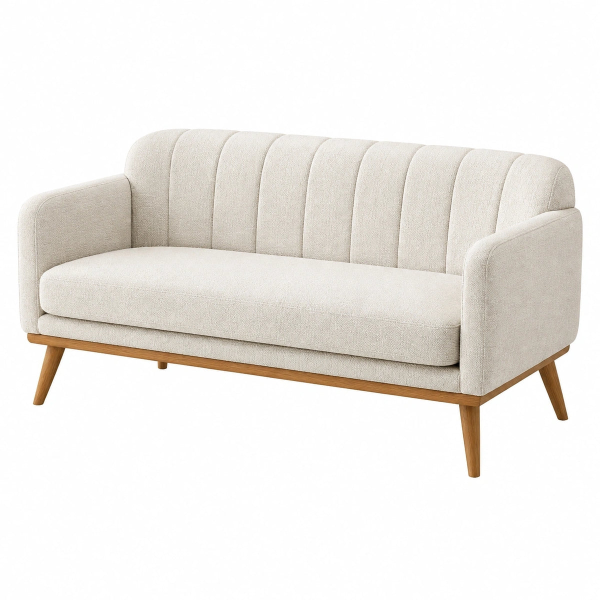 Canapé 2 places 160 x 82 x 85 cm en tissu crème pieds en bois style scandinave