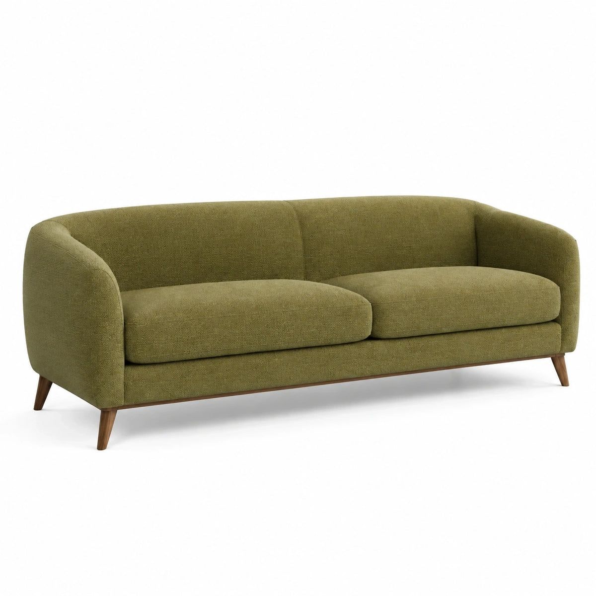 Canapé 2 places 180 x 85 x 78 cm en tissu vert olive avec pieds en bois style contemporain
