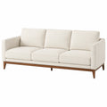 Canapé 3 places 220 cm en tissu écru avec piètement en bois style contemporain