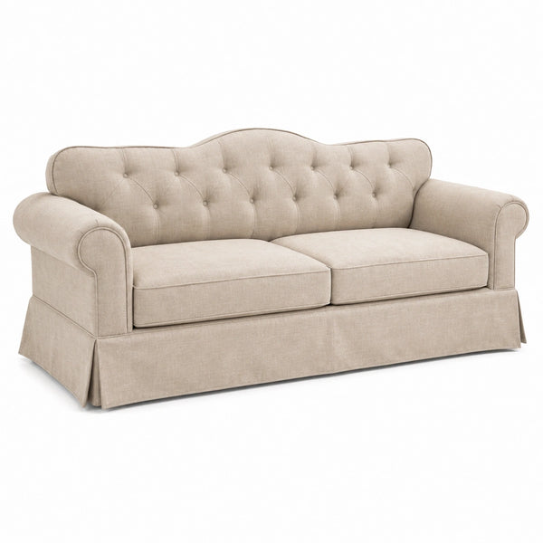 Canapé droit 2 places 180 cm en tissu beige style classique capitonné