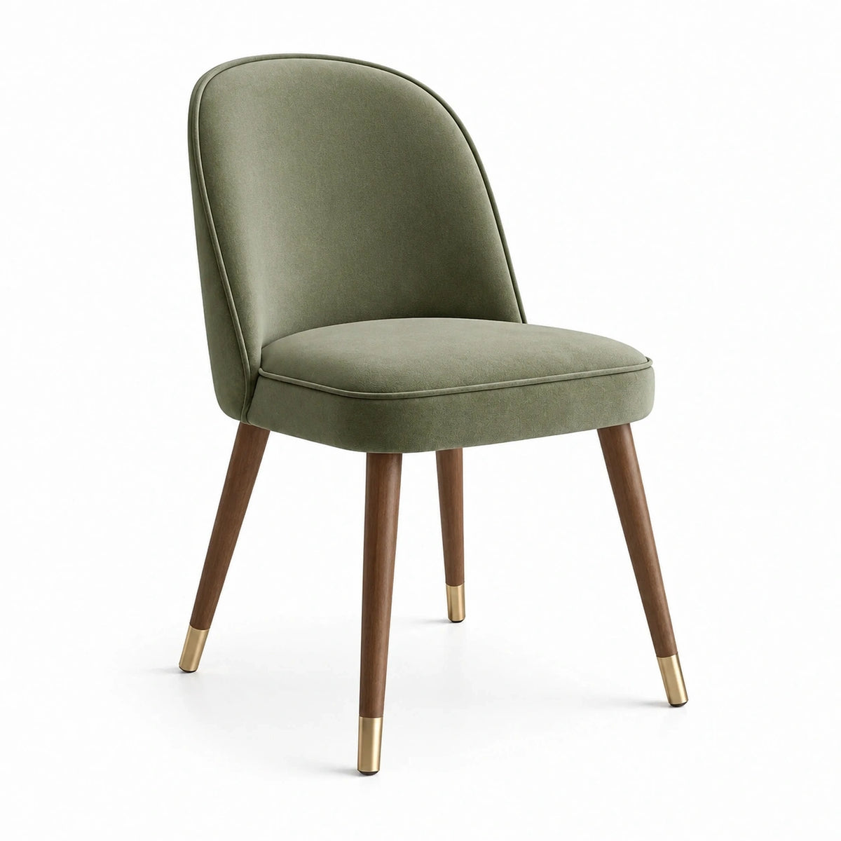 Chaise de salle à manger 52 x 60 x 83 cm en tissu vert avec pieds en bois style contemporain