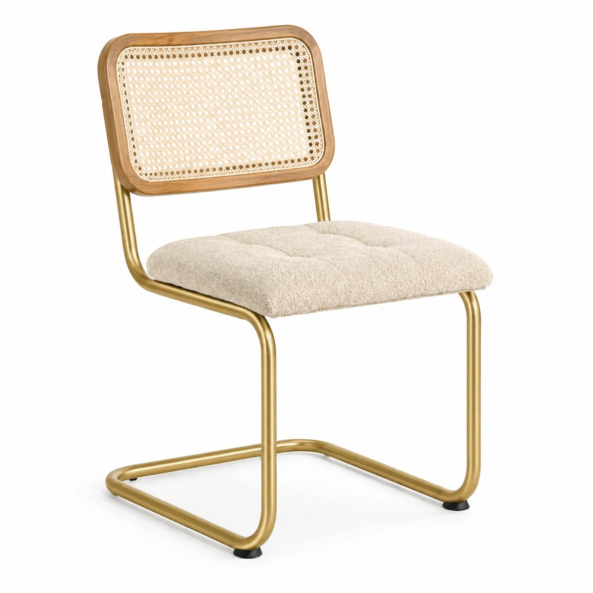 Chaise de salle à manger 50 x 56 x 82 cm en bois cannage beige et métal doré style contemporain